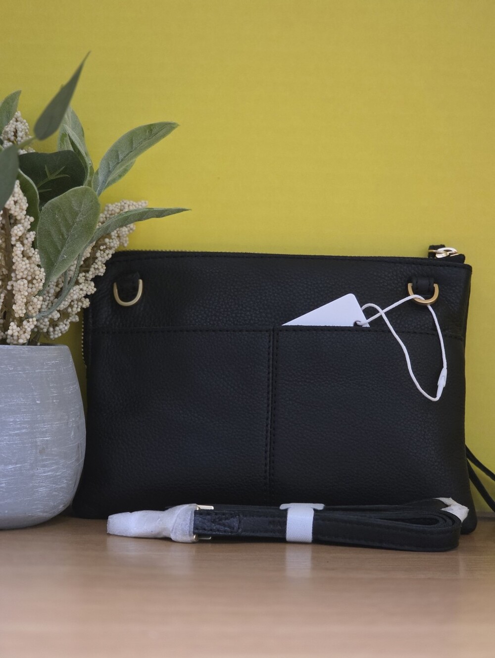 Hammitt Black Leather Wristlet with Gold Studs and Red Zip Trim - Picture 3 of 7